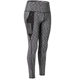 High Waist Out Pocket Yoga Pants Tummy Control Workout Running Yoga Leggings (Color: GRAY, size: M)