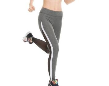 Women's High Waisted Leggings & Mesh Sport Yoga Leggings for Causal (Color: GRAY, size: L)